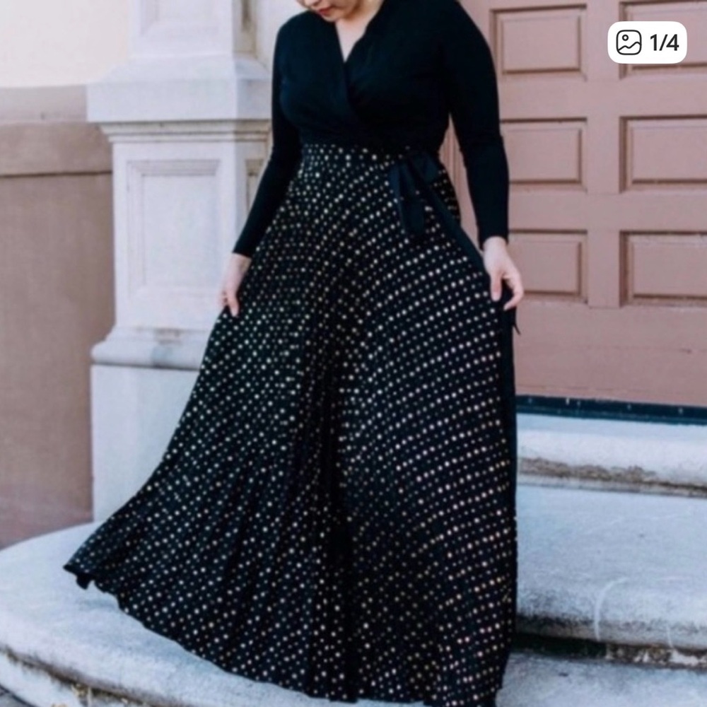 Lularoe Elegant Black and Gold Star Wrap Maxi Dress